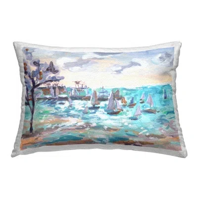 Stupell Industries Sailboat Fleet By Shore Outdoor Printed Pillow By Melissa Wang In Blue