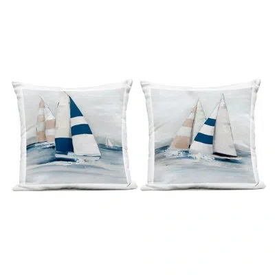 Stupell Industries Sailboat Fleet Voyage Design By Sally Swatland Outdoor Printed Pillow (set Of 2) In Blue