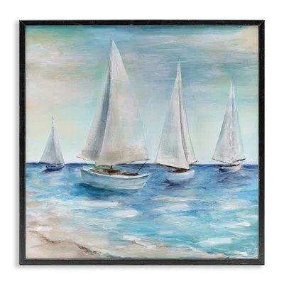 Stupell Industries Sailboats Floating Peacefully Daytime Beach Shoreline By Marilyn Dunlap - Picture Frame Painting On  In Midnight Black Framed Giclee