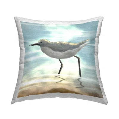 Stupell Industries Sandpiper Bird Along Shallow Beach Shoreline Outdoor Printed Pillow By Marcus Prime In Blue;white;gray
