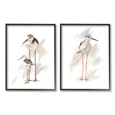 Stupell Industries Sandpiper Bird Family Sunny Beach Coastal Bird By Patricia Pinto - Floater Frame Painting Print On W In Midnight Black Framed Giclee
