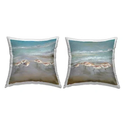 Stupell Industries Sandpiper Bird Flock Sea Shore 2 Piece Outdoor Printed Pillow Set By Rick Novak In Blue;brown
