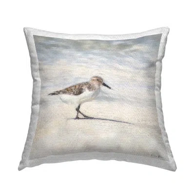 Stupell Industries Sandpiper Bird Stepping Summer Beach Shoreline Outdoor Printed Pillow By Denise Brown In Blue;brown