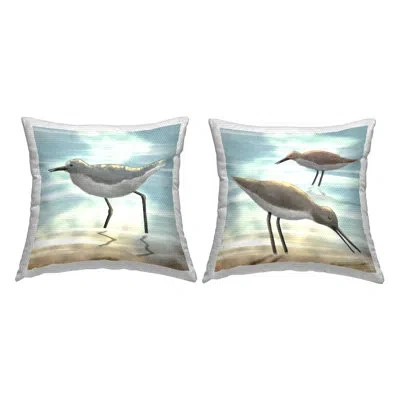 Stupell Industries Sandpipers On Beach Shore Sunlit Ocean Waves 2 Piece Outdoor Printed Pillow Set By Marcus Prime In Blue;brown