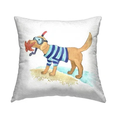 Stupell Industries Sandy Dog With Snorkel Outdoor Printed Pillow By Geoff Allen In Tan