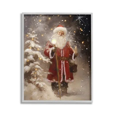 Stupell Industries " Santa In Snowy Night Scene Single Picture Frame " By Ramona Murdock On In Farmhouse Gray Framed Giclee