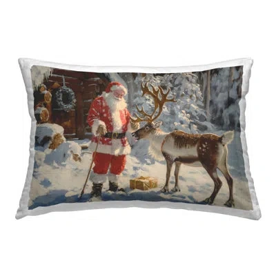 Stupell Industries Santa With Reindeer Scene Decorative Printed Throw Pillow Design By Imagine It Images In White