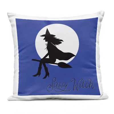 Stupell Industries Sassy Witch & Full Moon Design By Sazerelli Designs Outdoor Printed Pillow In Blue