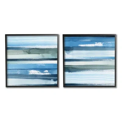Stupell Industries Saturated Blue Landscape Abstract Scenery Brush Strokes By - 2 Piece Floater Frame Painting Set On C In Midnight Black Framed Giclee