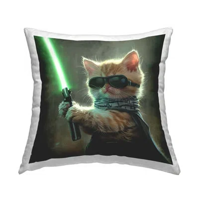 Stupell Industries Sci-fi Kitten With Saber Design By Jim Baldwin Throw Pillow In Green