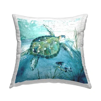 Stupell Industries Sea Tortoise And Fish Over Blue Nautical Ocean Map Decorative Printed Throw Pillow By Carol Robinson