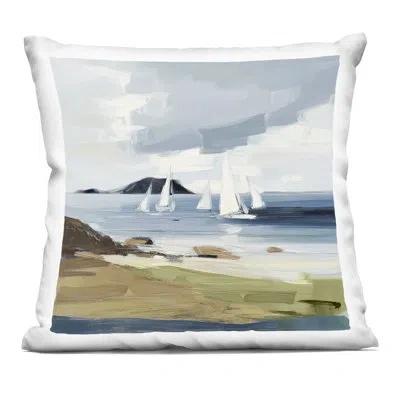 Stupell Industries Sea Vessels Near Shore Decorative Printed Throw Pillow, Design By Elara Yasna In Blue