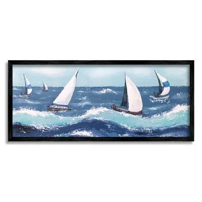 Stupell Industries Sea Waves Splashing Sailboats By Jade Reynolds - Floater Frame Painting On Wood In Midnight Black Framed Giclee