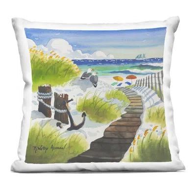 Stupell Industries Seagull & Anchor On Shore Decorative Printed Throw Pillow, Design By Robin Altman In White,brown,green
