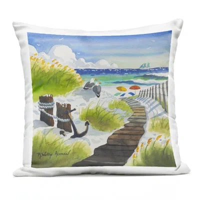 Stupell Industries Seagull & Anchor On Shore Outdoor Printed Pillow, Design By Robin Altman In Blue