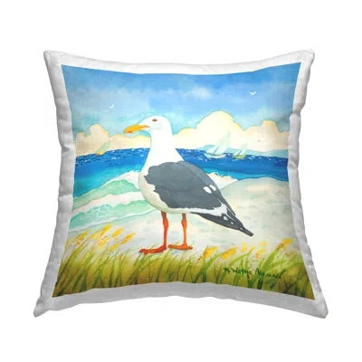 Stupell Industries Seagull On Summer Shore Printed Throw Pillow Design By Robin Altman