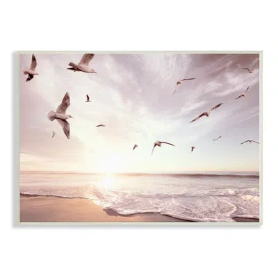 Stupell Industries Seagulls Over Beach Coast Surf Nautical Landscape By Ziwei Li - Photograph On Canvas In Wood Plaque