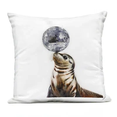 Stupell Industries Seal Balancing Disco Ball Design By Amanda Greenwood Outdoor Printed Pillow In Silver