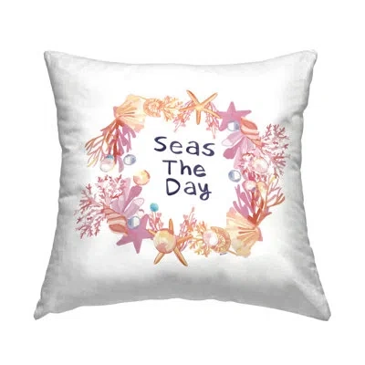 Stupell Industries Seas The Day Seashell Ocean Botanical Wreath Printed Throw Pillow Design By Amelia Noyes