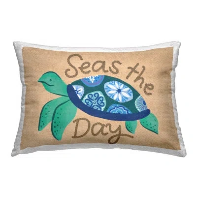 Stupell Industries Seas The Day Turtle Design By Deborah Curiel Outdoor Printed Pillow In Blue