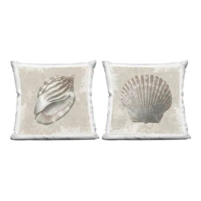 Stupell Industries Seashells Over Subtle Damask 2 Piece Decorative Printed Throw Pillow Set, Design By Conrad Knutsen In Tan