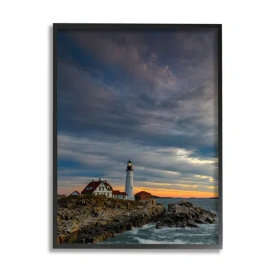 Stupell Industries Seaside Lighthouse Beacon Coast By Rick Berk - Floater Frame Photograph On Wood In Midnight Black Framed Giclee