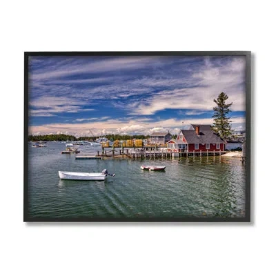Stupell Industries Seaside Marina Boat Harbor By Rick Berk - Floater Frame Photograph On Wood In Midnight Black Framed Giclee