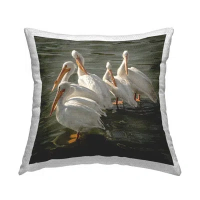 Stupell Industries Seaside Pelicans Preening Outdoor Printed Pillow By David Lorenz In White;gray