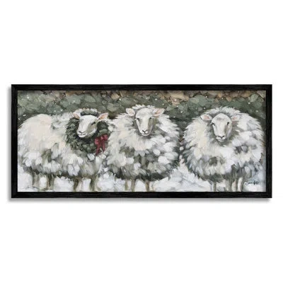 Stupell Industries Seasonal Winter Sheep Farmhouse Snow By Sara G. Designs - Floater Frame Painting On Wood In Midnight Black Framed Giclee