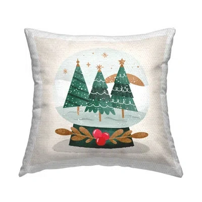 Stupell Industries Seasonal Wintery Snow Globe Outdoor Printed Pillow By Lil' Rue In White;green;beige