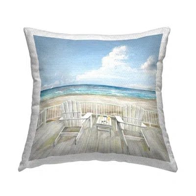 Stupell Industries Seats Overlooking Beach Outdoor Printed Pillow By Ruane Manning In Blue