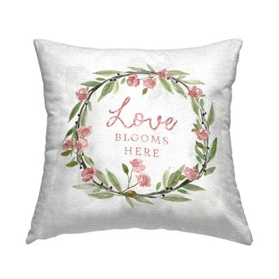 Stupell Industries Sentimental Rose Bud Wreath Outdoor Printed Pillow By Carol Robinson In Green