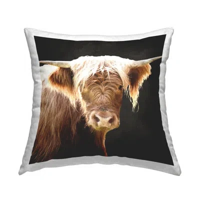 Stupell Industries Shaggy Cow On Black Decorative Printed Throw Pillow By Emily Navas In Black;brown