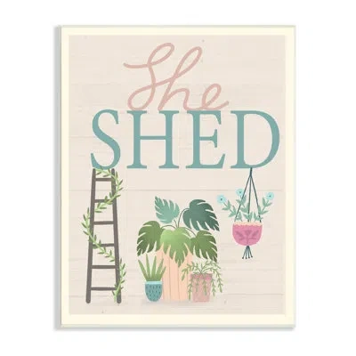 Stupell Industries She Shed Sign Tropical Plants Ladder And Green Vines By - Textual Art In Wood