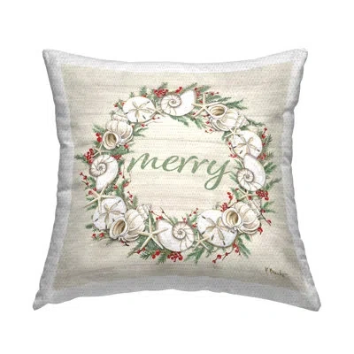 Stupell Industries Shells & Festive Holly Design By Paul Brent Outdoor Printed Pillow In Beige