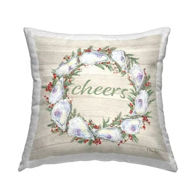 Stupell Industries Shells & Holly Cheers Design By Paul Brent Outdoor Printed Pillow In Beige