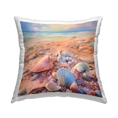 Stupell Industries Shells On Beach Shore Decorative Printed Throw Pillow By Ryley Gray In Blue;tan