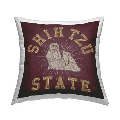Stupell Industries Shih Tzu State Varsity Outdoor Printed Pillow By Spirit Animals/life Is High In Red