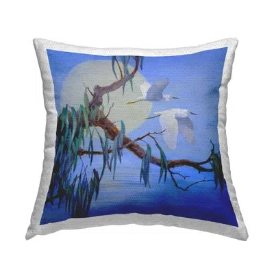 Stupell Industries Shining Moon & Birds Design By Floy Zittin Outdoor Printed Pillow In Blue