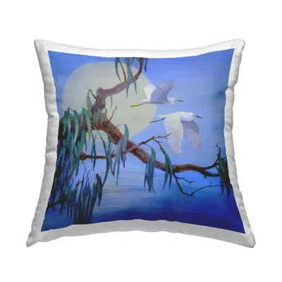 Stupell Industries Shining Moon & Birds Design By Floy Zittin Throw Pillow In Blue
