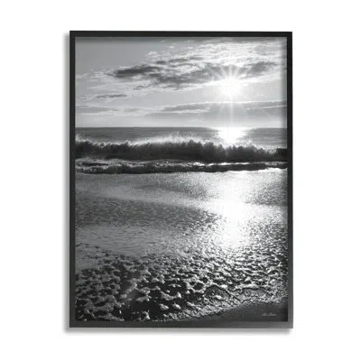 Stupell Industries Shining Sun Beach Foam Reflection By Lori Deiter - Floater Frame Photograph On Wood In Midnight Black Framed Giclee