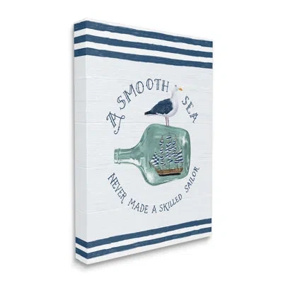 Stupell Industries Ship In Bottle Seagull Striped Nautical Phrase By Raquel Maciel - Floater Frame Print On Canvas In Blue