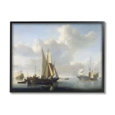Stupell Industries Ships Before The Shore Willem Van De Velde Classic By One1000paintings - Floater Frame Painting On C In Midnight Black Framed Giclee