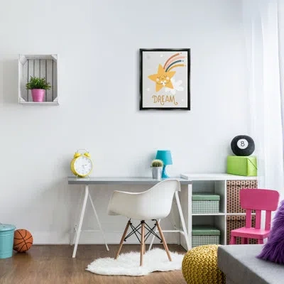 Stupell Industries Shooting Star Smile By Ilis Aviles - Floater Frame Print On Canvas In Jet Black Floater Frame
