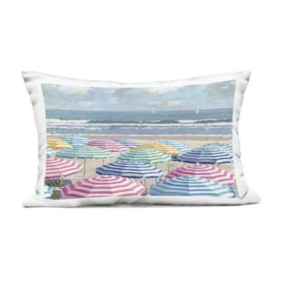 Stupell Industries Shore With Bright Umbrellas Design By Amber Sterling Outdoor Printed Pillow In Blue