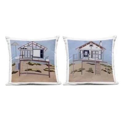 Stupell Industries Silent Shore Beach Houses 2 Piece Outdoor Printed Pillow Set Design By Melissa Wang In Brown