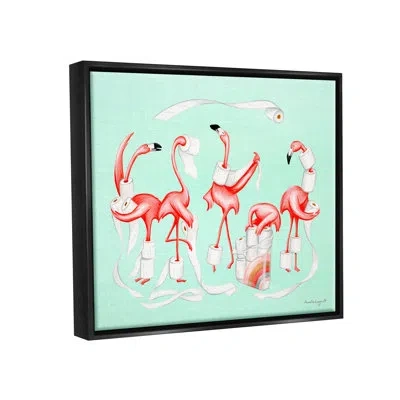 Stupell Industries Silly Flamingos Toilet Paper Rolls Bathroom Illustration By Amelie Legault - Floater Frame Print On  In Jet Black Floater Frame