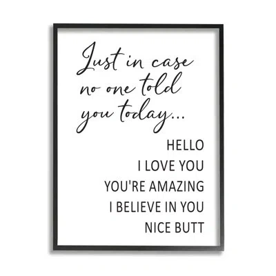 Stupell Industries Silly Flattery Nice Butt Saying Casual Humor In Midnight Black Framed Giclee