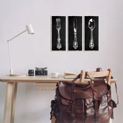 Stupell Industries Silverware Cutlery Kitchen Utensils Fork Spoon By Carol Robinson - Graphic Art On Mdf In Black;white