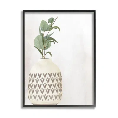 Stupell Industries Single Eucalyptus Herb Sprig Patterned Plant Vase - Floater Frame Painting On Canvas In Midnight Black Framed Giclee